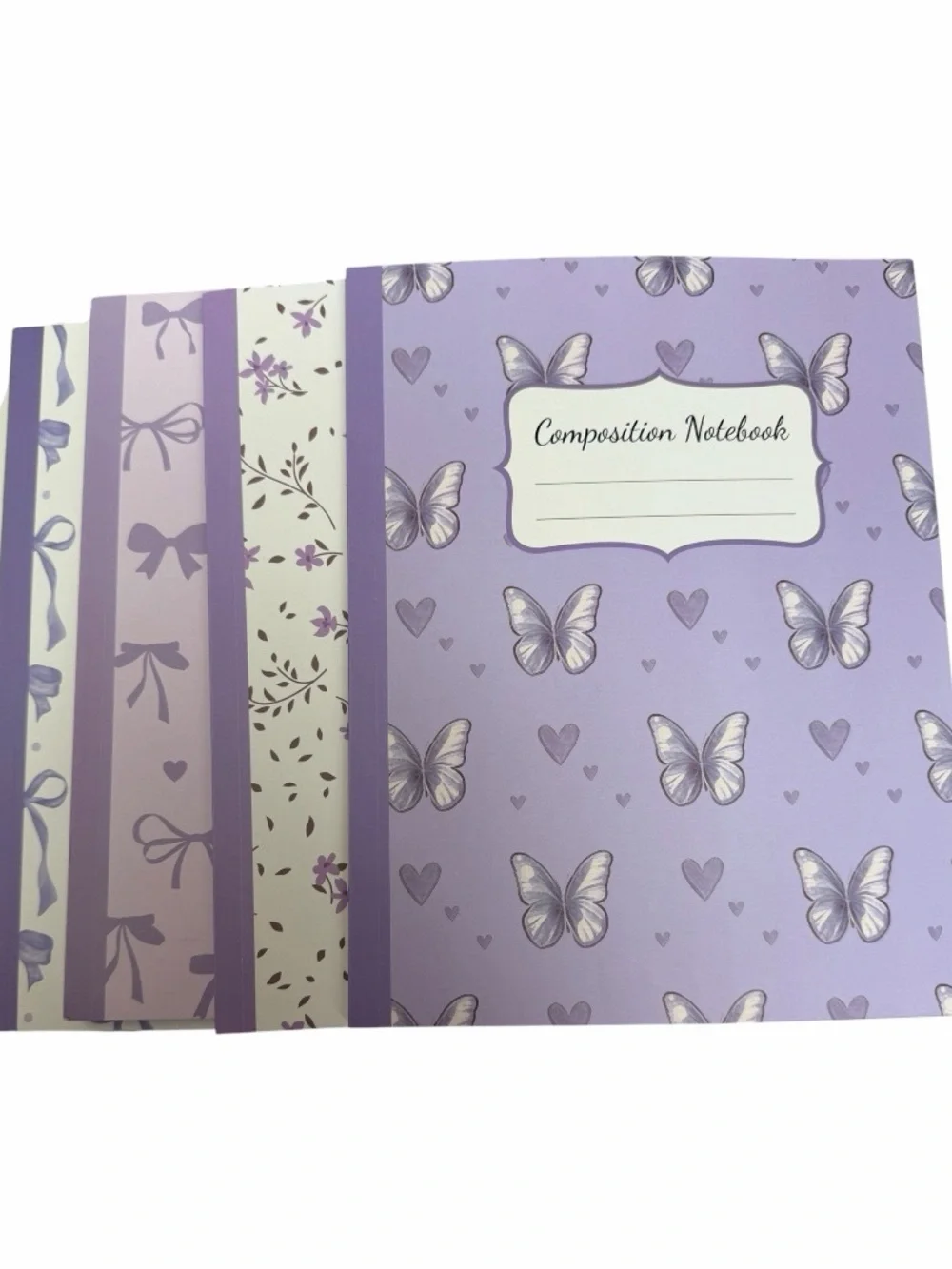 Purple Floral And Bow ~9.75” x ~7.5” Composition Notebooks - Set of 4 New